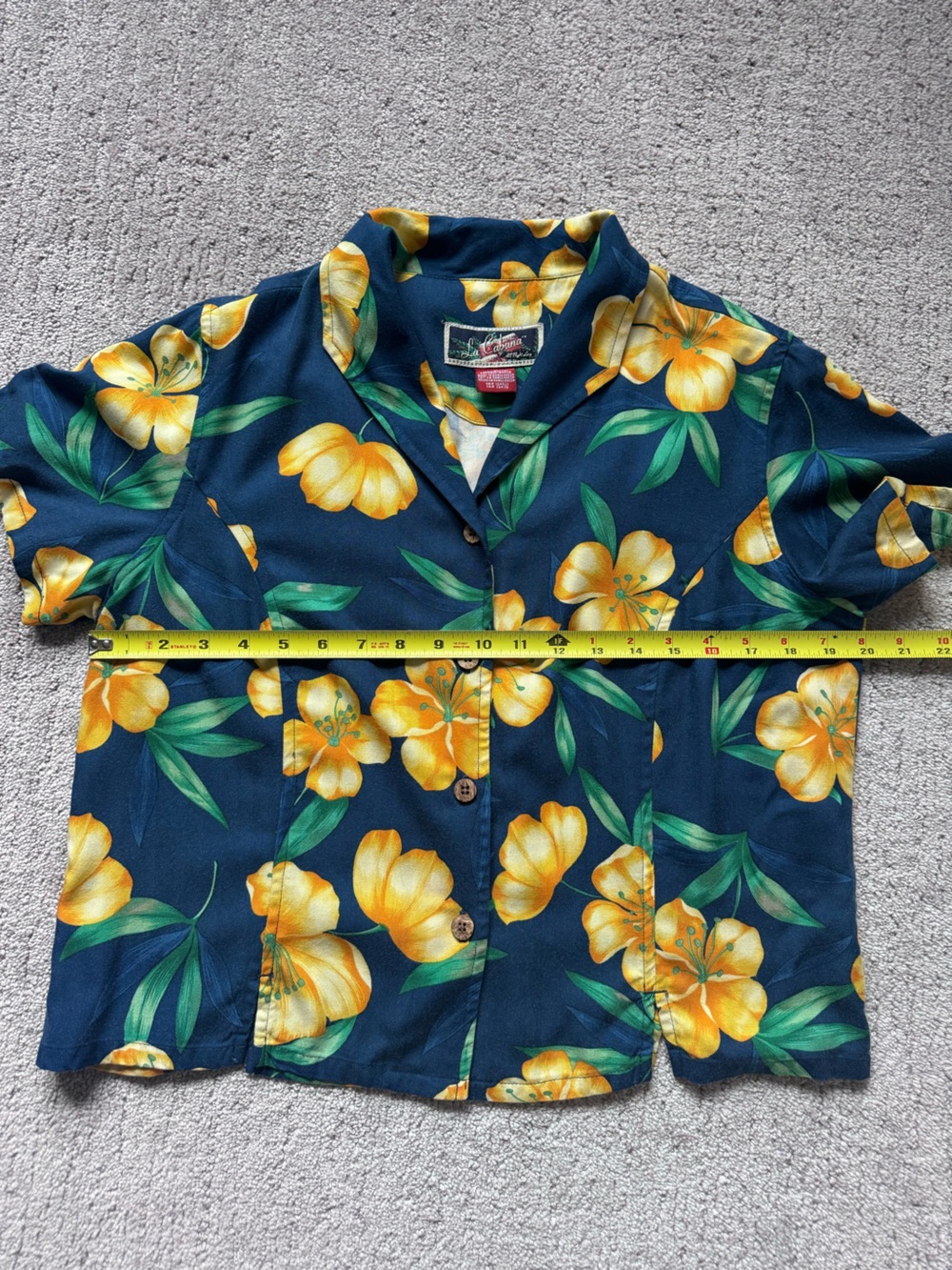 Vintage La Cabana Navy Hibiscus Hawaiian Rayon Camp Shirt Large - Picture 8 of 9